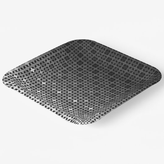 Zwart-wit geometrisch verloop papieren bordje (Gebogen)