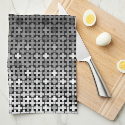 Zwart-wit geometrisch verloop theedoek (Quarter Fold)