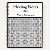 Zwart-wit geometrisch vierkant patroon notitieboek (Voorkant)