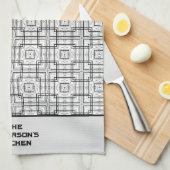 Zwart-wit geometrisch vierkant patroon theedoek (Quarter Fold)