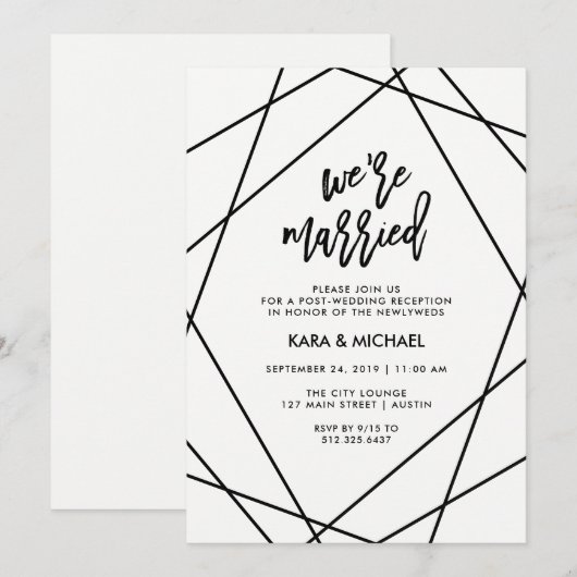 Zwart-wit geometrisch | We zijn getrouwd Kaart (Voorkant / Achterkant)