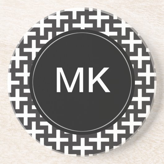 Zwart-wit geometrisch zandsteen onderzetter (Voorkant)