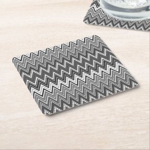 Zwart-wit geometrisch zigzagpatroon kartonnen onderzetters