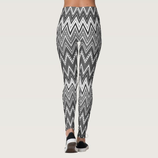 Zwart-wit geometrisch zigzagpatroon leggings (Achterkant)