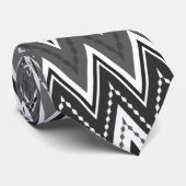 Zwart-wit geometrisch zigzagpatroon stropdas (Opgerold)