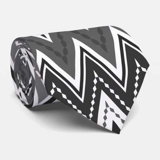Zwart-wit geometrisch zigzagpatroon stropdas (Opgerold)