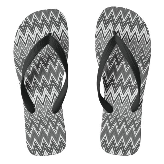 Zwart-wit geometrisch zigzagpatroon teenslippers (Voetbed)