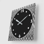 Zwart-wit geometrisch zigzagpatroon vierkante klok (Hoek)
