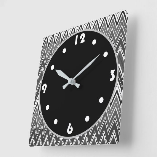 Zwart-wit geometrisch zigzagpatroon vierkante klok (Hoek)