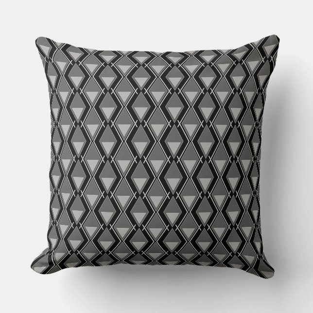 Zwart-wit geometrische art deco print kussen (Voorkant)