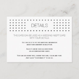 Zwart wit geometrische bruiloft details insert kaa informatiekaartje