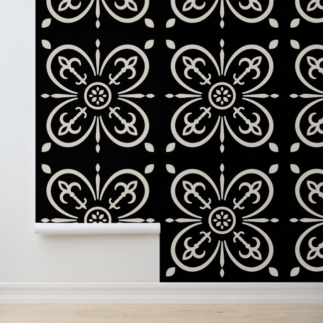 Zwart-wit geometrische fleur du lys behang (Applicatie)