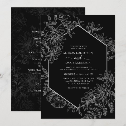 Zwart-wit geometrische Floral in één keer Kaart (Voorkant / Achterkant)