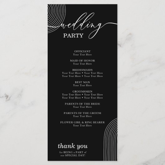 Zwart-wit Geometrische huwelijksceremonie Party Menu (Achterkant)