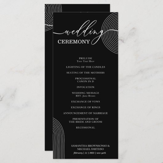 Zwart-wit Geometrische huwelijksceremonie Party Menu (Voorkant / Achterkant)