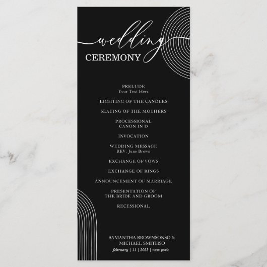 Zwart-wit Geometrische huwelijksceremonie Party Menu (Voorkant)