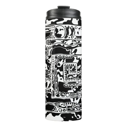 Zwart-wit geometrische kunst 25 thermosbeker (Voorkant)