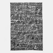 Zwart-wit geometrische kunst 2 theedoek (Verticaal)