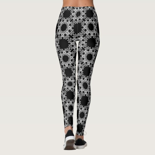 Zwart-wit geometrische Leggings van Joya Eve (Achterkant)