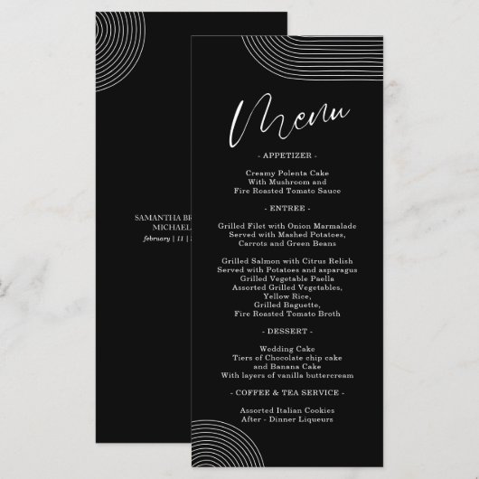 Zwart-wit Geometrische lijn Art Eenvoudig menu (Voorkant / Achterkant)