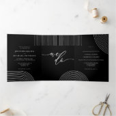 Zwart Wit Geometrische Lijn Kunst Moderne Bruiloft Drieluik Kaart (Binnen)
