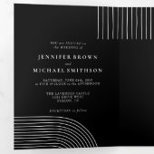 Zwart Wit Geometrische Lijn Kunst Moderne Bruiloft Drieluik Kaart (Binnenzijde eerst)