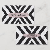 Zwart Wit Geometrische Lijnen Chique Roze Borstel Visitekaartje (Voorkant / Achterkant)