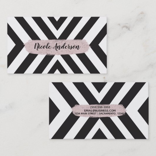 Zwart Wit Geometrische Lijnen Chique Roze Borstel  Visitekaartje (Voorkant / Achterkant)