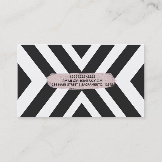Zwart Wit Geometrische Lijnen Chique Roze Borstel  Visitekaartje (Achterkant)