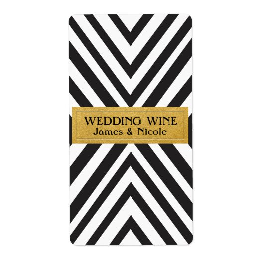 Zwart-wit geometrische lijnen en gouden wijnlabel etiket (Voorkant)