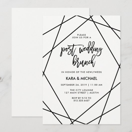 Zwart-wit geometrische post bruiloft brunch kaart (Voorkant / Achterkant)
