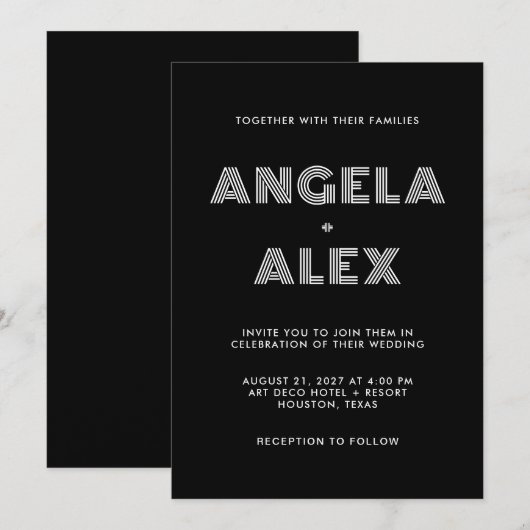 Zwart-wit Geometrische Retro Namen Bruiloft Kaart (Voorkant / Achterkant)