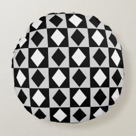 Zwart Wit Geometrische Rhombus Diamant Rond Kussen