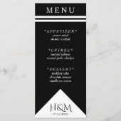 Zwart & Wit Geometrische Streep Bruiloft Receptie Menu (Voorkant)