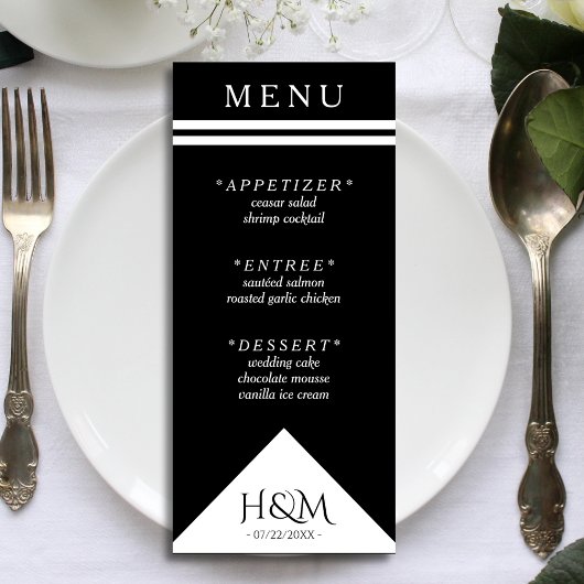 Zwart & Wit Geometrische Streep Bruiloft Receptie Menu
