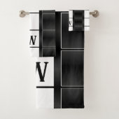 Zwart-wit geometrische vierkanten en lijnen bad handdoek (Insitu)