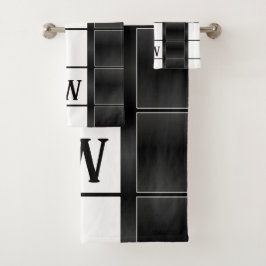 Zwart-wit geometrische vierkanten en lijnen bad handdoek