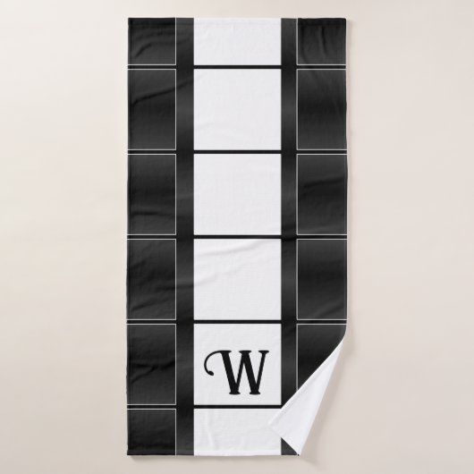 Zwart-wit geometrische vierkanten en lijnen bad handdoek (Badhanddoek)