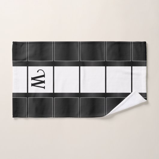 Zwart-wit geometrische vierkanten en lijnen bad handdoek (Handdoek)