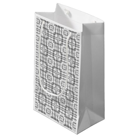 Zwart-wit geometrische vierkanten patroon Gift Bag Klein Cadeauzakje (Voorkant Gekanteld)
