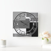 Zwart-wit geometrische vormen vierkante klok (Huis)