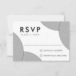 Zwart-wit geometrische wervelende huwelijksceremon RSVP kaartje