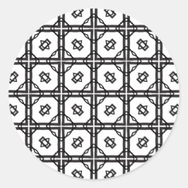 Zwart wit geoometrisch dubbel gelinkt raster ronde sticker