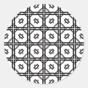 Zwart wit geoometrisch dubbel gelinkt raster ronde sticker