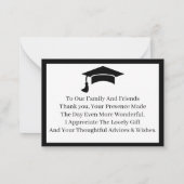 Zwart-wit Gepersonaliseerd Afstuderen Dank u Notitiekaartje (Achterkant)
