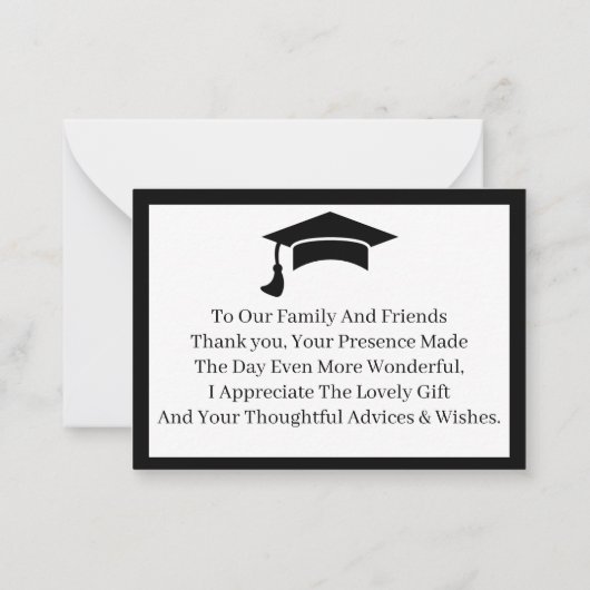 Zwart-wit Gepersonaliseerd Afstuderen Dank u Notitiekaartje (Achterkant)