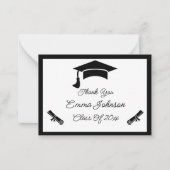 Zwart-wit Gepersonaliseerd Afstuderen Dank u Notitiekaartje (Voorkant)