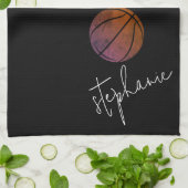 Zwart-wit gepersonaliseerd basketbal theedoek (Gevouwen)