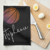 Zwart-wit gepersonaliseerd basketbal theedoek (Quarter Fold)