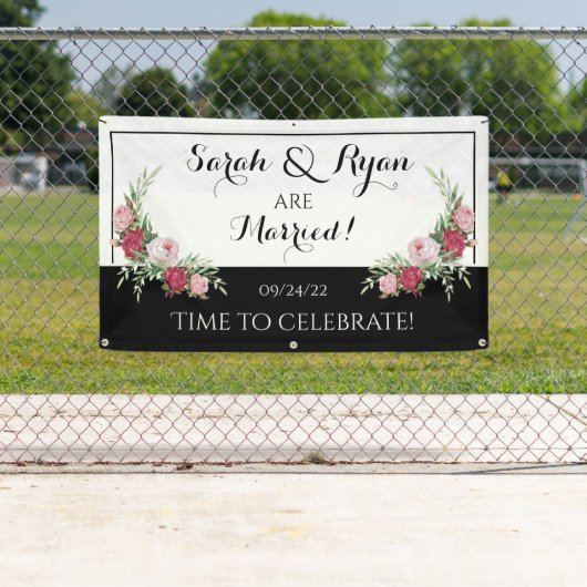 Zwart & Wit Gepersonaliseerd (Dag van) Bruiloft Ba Spandoek (Insitu)